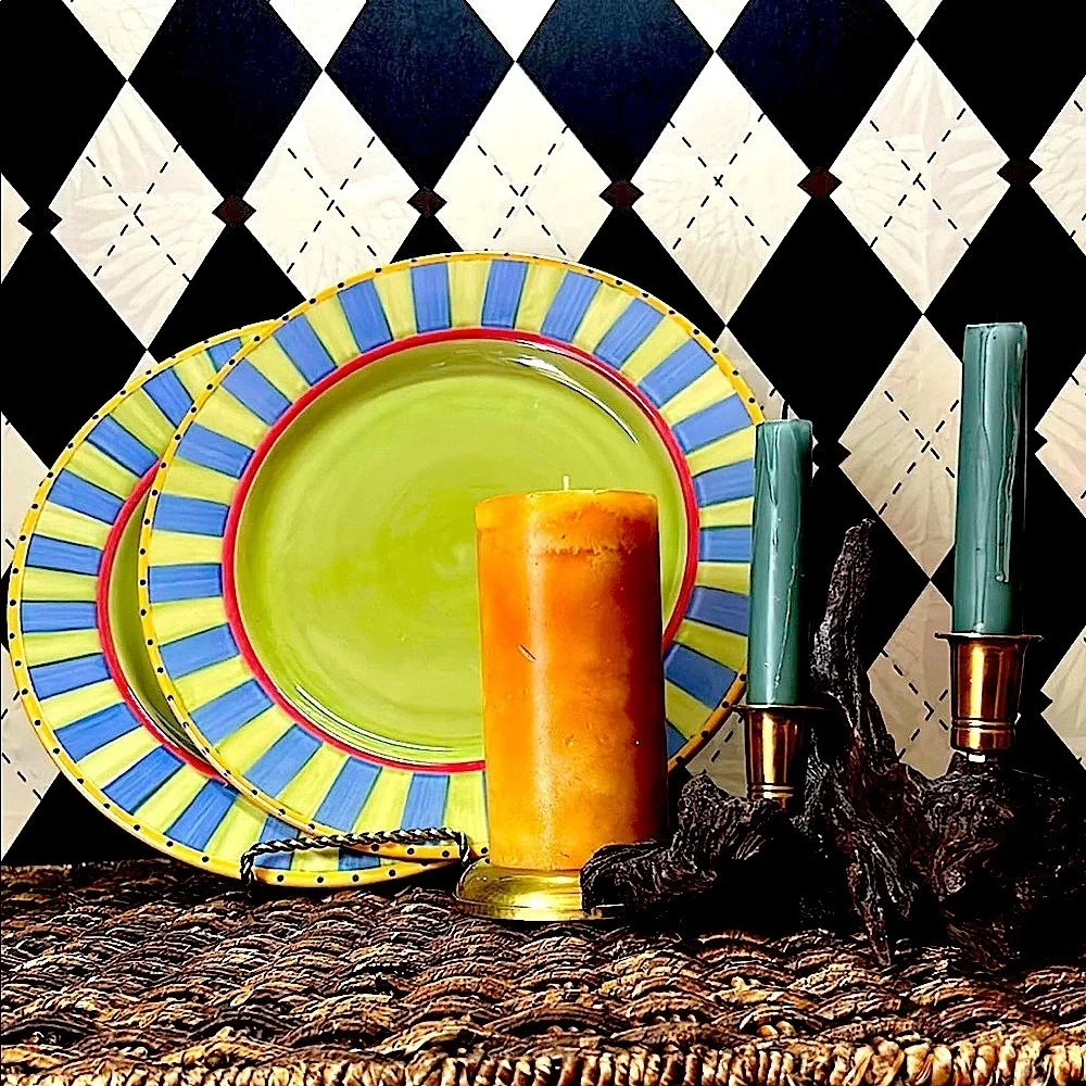 VTG Pair of Pfaltzgraff Pistoulet 12” Chop Plates – Blue & Green by Jana Kolpen - Picture 2 of 8